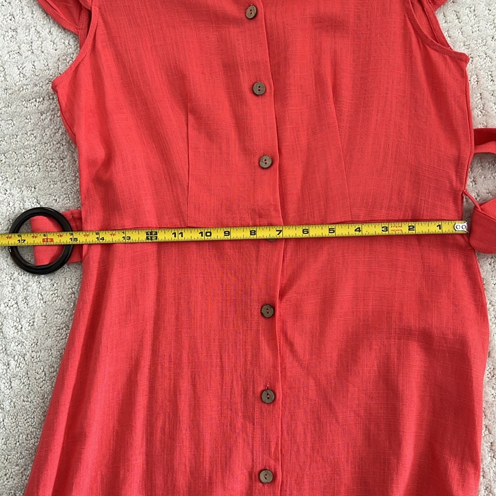 APRICOT brand Coral Button-Up linen blend belted shirt dress - Picture 9 of 10